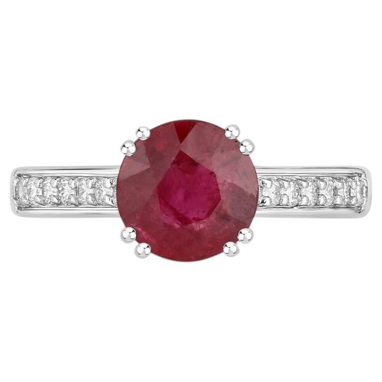 Ruby Ring With Diamonds 2.18 Carats 14K White Gold