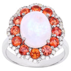 Moonstone Ring With Spessartite Garnet 6.32 Carats Sterling Silver