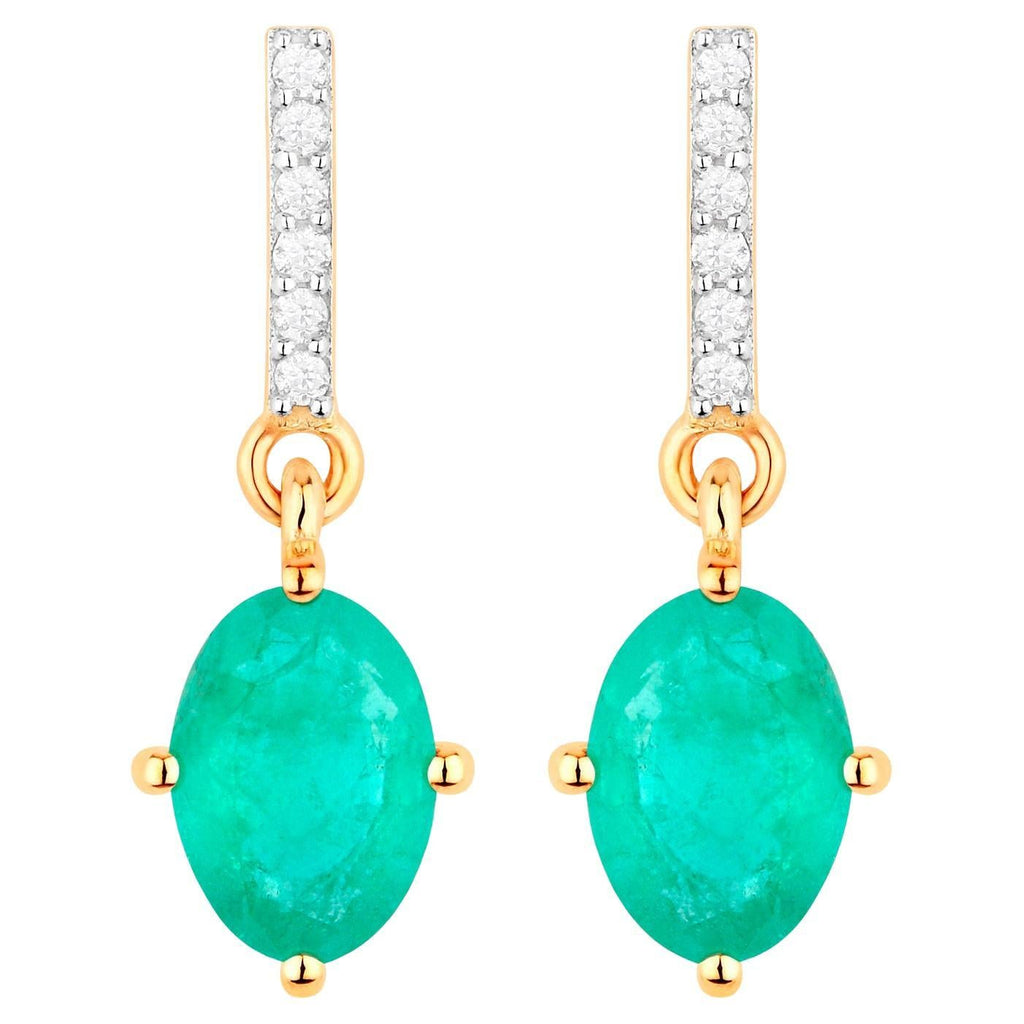 Zambian Emerald Dangle Earrings Diamonds 1.5 Carats 10K Yellow Gold
