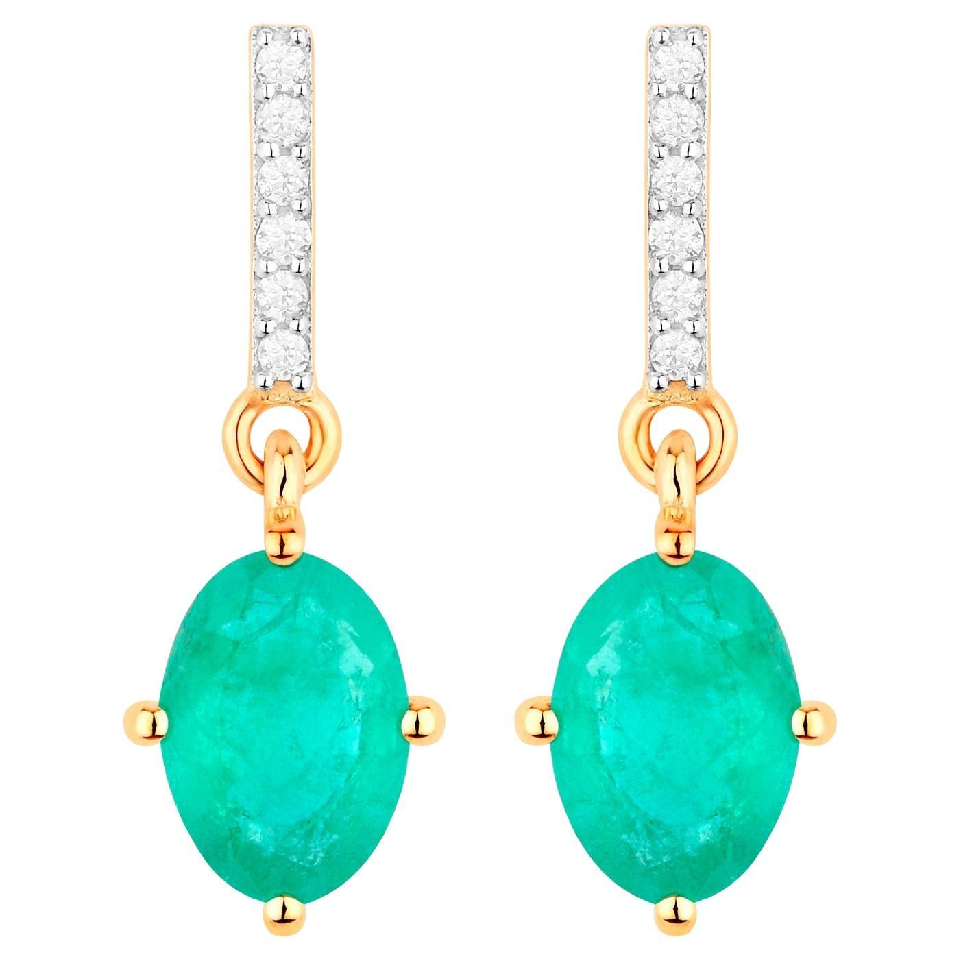 Zambian Emerald Dangle Earrings Diamonds 1.5 Carats 10K Yellow Gold