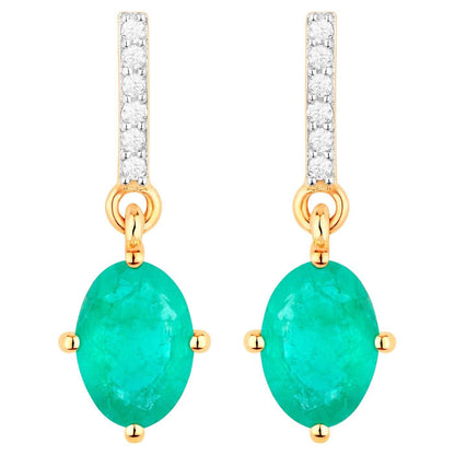 Zambian Emerald Dangle Earrings Diamonds 1.5 Carats 10K Yellow Gold
