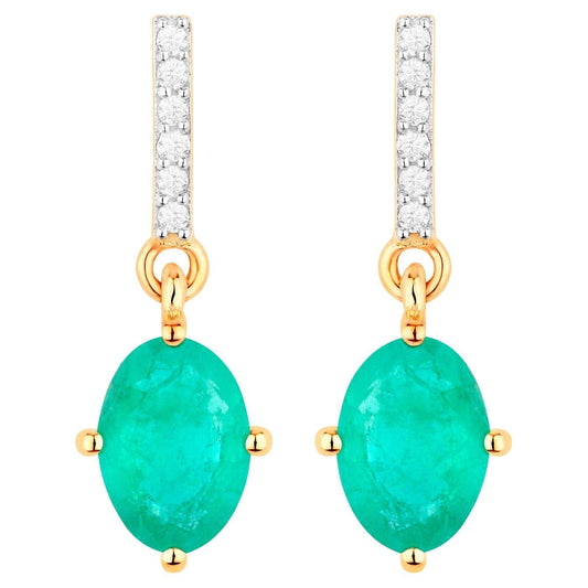 Zambian Emerald Dangle Earrings Diamonds 1.5 Carats 10K Yellow Gold