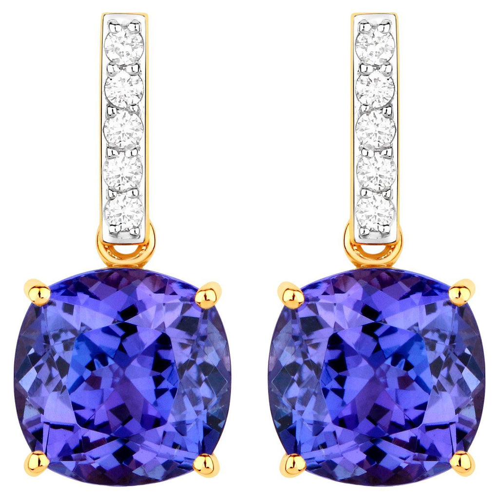 Tanzanite Dangle Earrings Diamond Setting 5.65 Carats 14K Yellow Gold