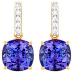Tanzanite Dangle Earrings Diamond Setting 5.65 Carats 14K Yellow Gold