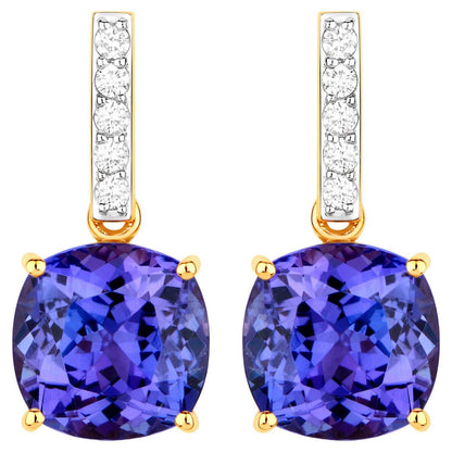 Tanzanite Dangle Earrings Diamond Setting 5.65 Carats 14K Yellow Gold