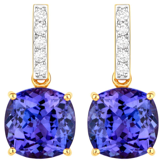 Tanzanite Dangle Earrings Diamond Setting 5.65 Carats 14K Yellow Gold