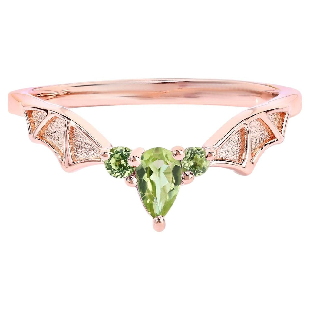 Peridot Bat Ring 0.26 Carats Gold Plated Silver