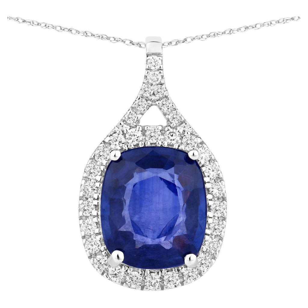 Blue Sapphire Pendant With Diamonds 2.68 Carats 18K White Gold