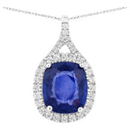 Blue Sapphire Pendant With Diamonds 2.68 Carats 18K White Gold