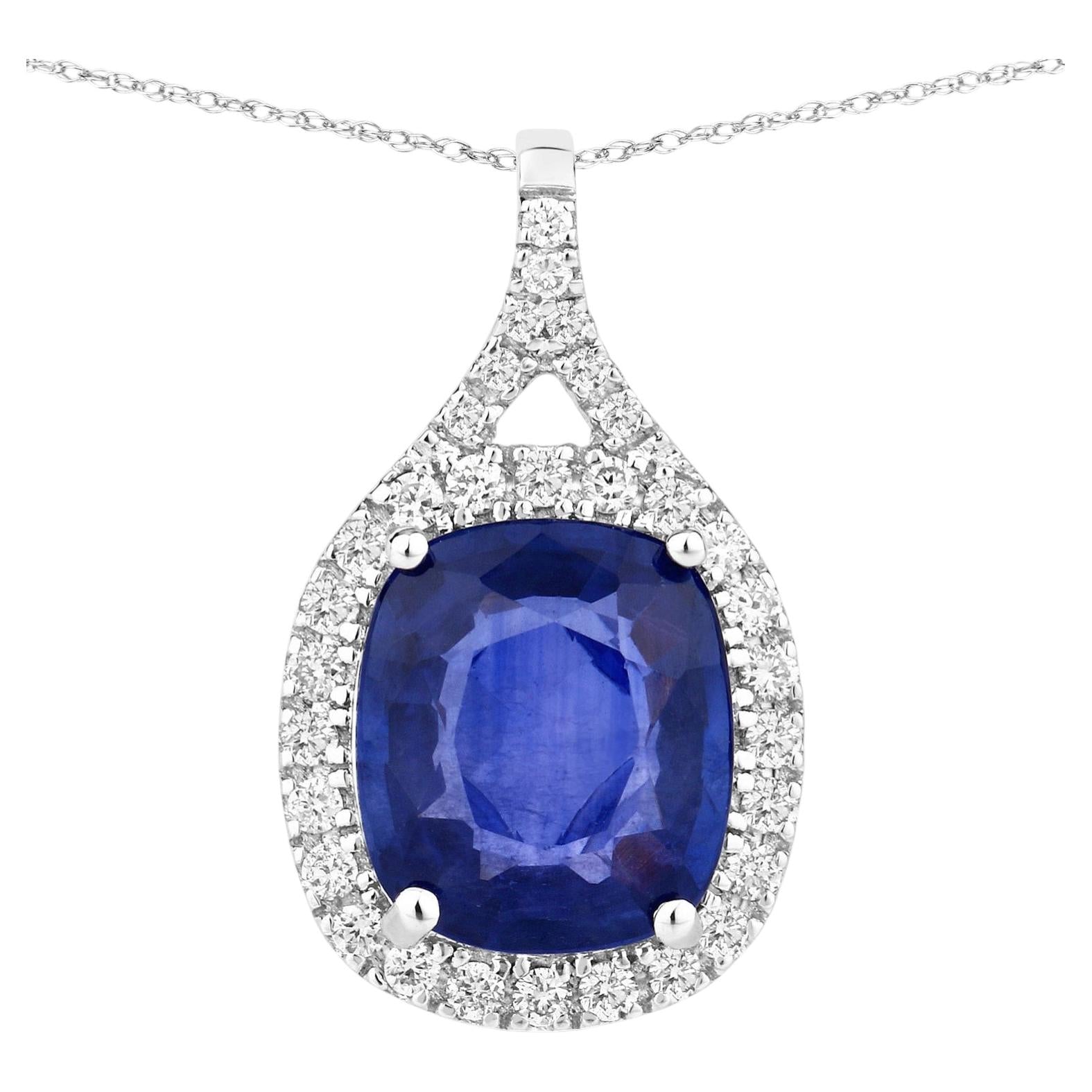 Blue Sapphire Pendant With Diamonds 2.68 Carats 18K White Gold