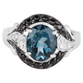 London Blue Topaz Ring With Black Spinel 4.22 Carats Sterling Silver