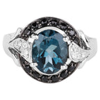 London Blue Topaz Ring With Black Spinel 4.22 Carats Sterling Silver