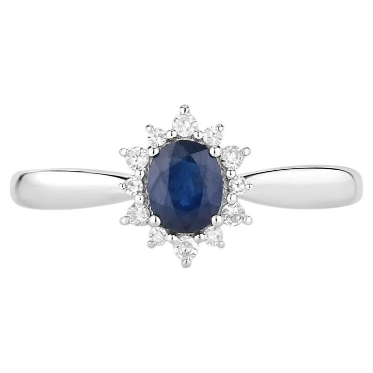 Blue Sapphire Ring With Diamonds 0.4 Carats 14K White Gold