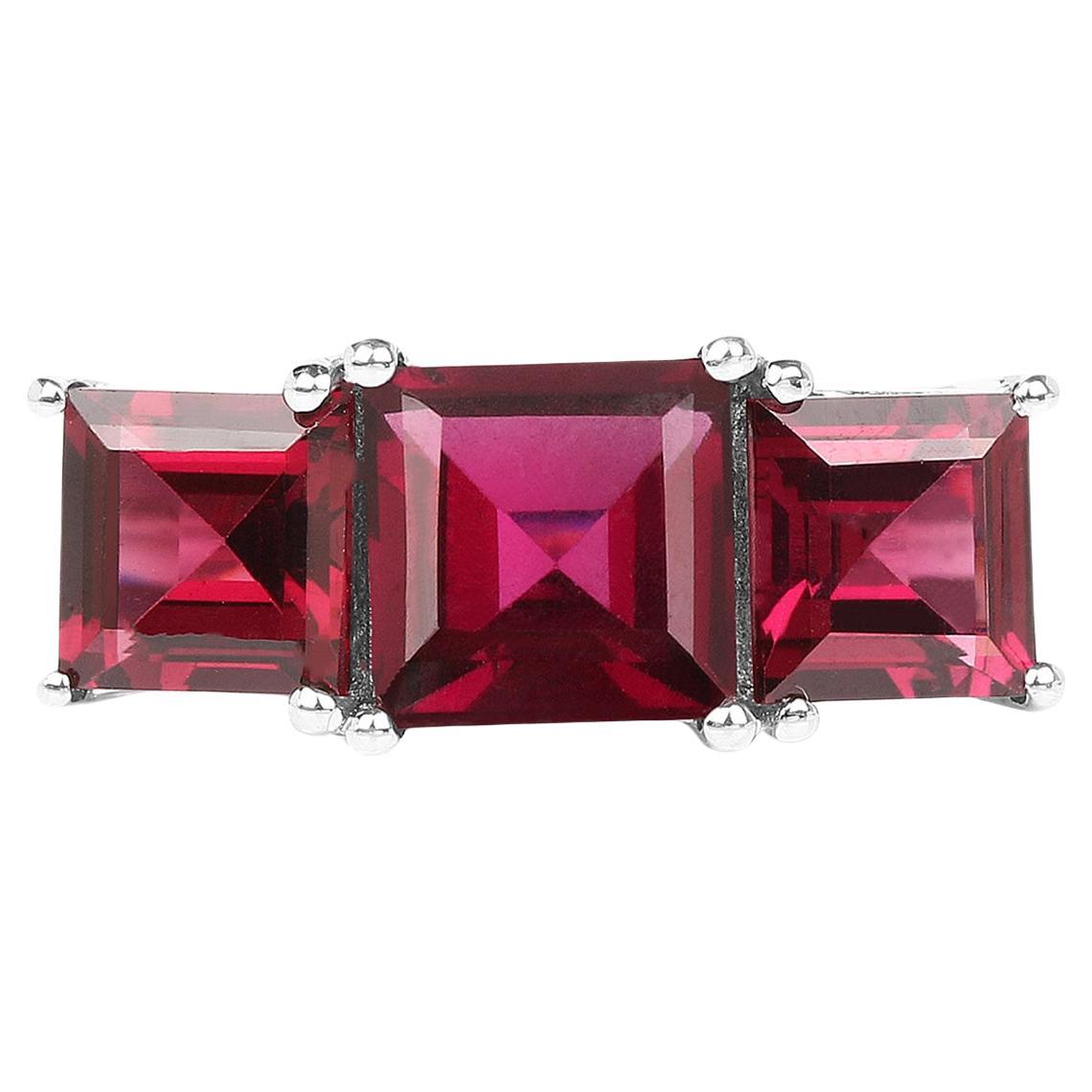 Natural Rhodolite Three Stone Ring 4.9 Carats