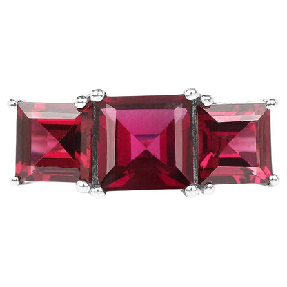 Natural Rhodolite Three Stone Ring 4.9 Carats