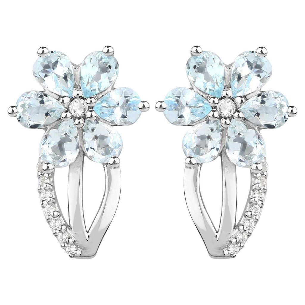 Aquamarine Earrings White Topaz 1.52 Carats Sterling Silver