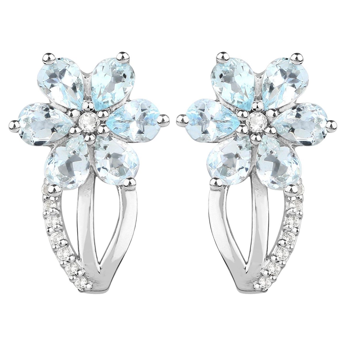 Aquamarine Earrings White Topaz 1.52 Carats Sterling Silver