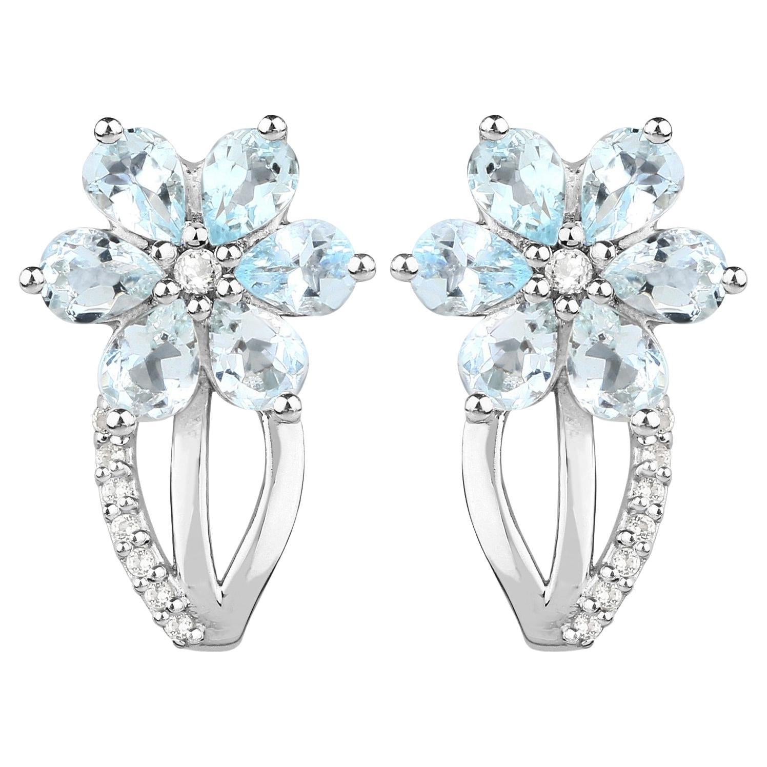 Aquamarine Earrings White Topaz 1.52 Carats Sterling Silver