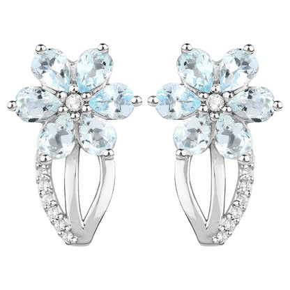 Aquamarine Earrings White Topaz 1.52 Carats Sterling Silver