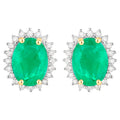 Zambian Emerald Earrings Diamonds Halo 2.65 Carats 10K Yellow Gold