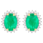 Zambian Emerald Earrings Diamonds Halo 2.65 Carats 10K Yellow Gold