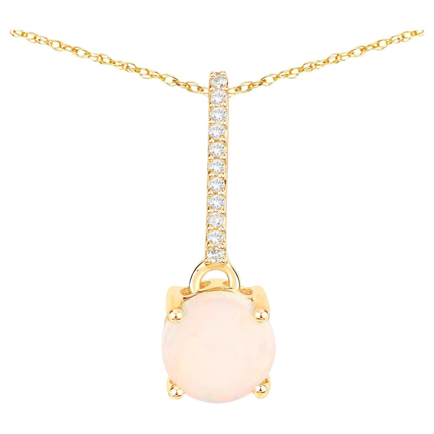 Natural Opal Pendant With Diamonds 0.5 Carats 10K Yellow Gold