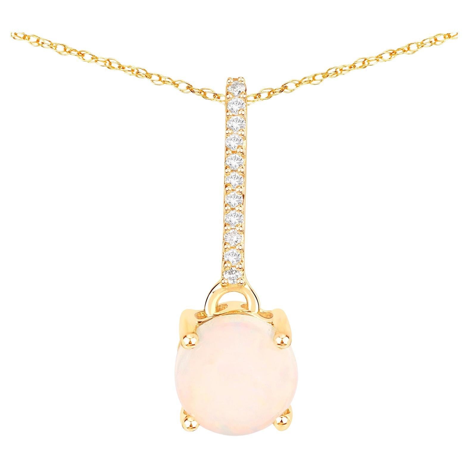 Natural Opal Pendant With Diamonds 0.5 Carats 10K Yellow Gold