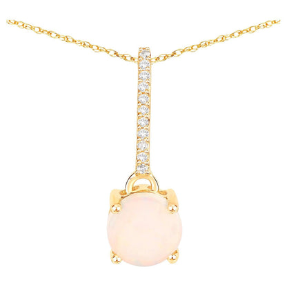 Natural Opal Pendant With Diamonds 0.5 Carats 10K Yellow Gold
