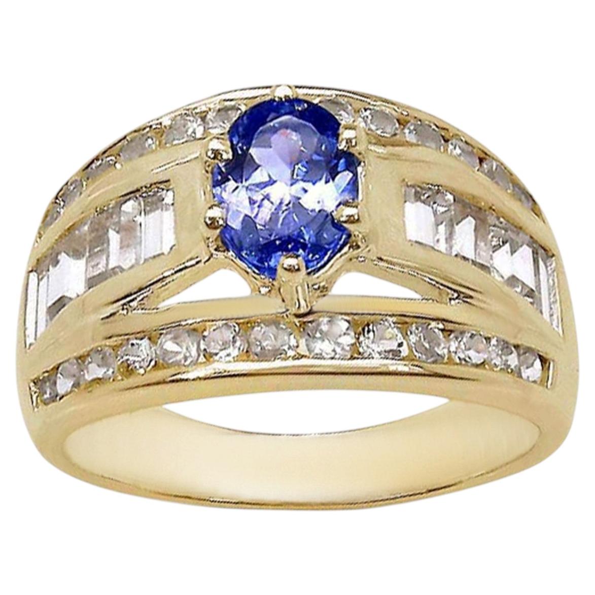 Tanzanite Ring With White Topaz 2.58 Carats Gold Plated Silver