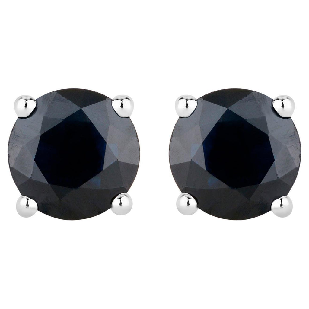 Blue Sapphire Stud Earrings 1.69 Carats 10K White Gold