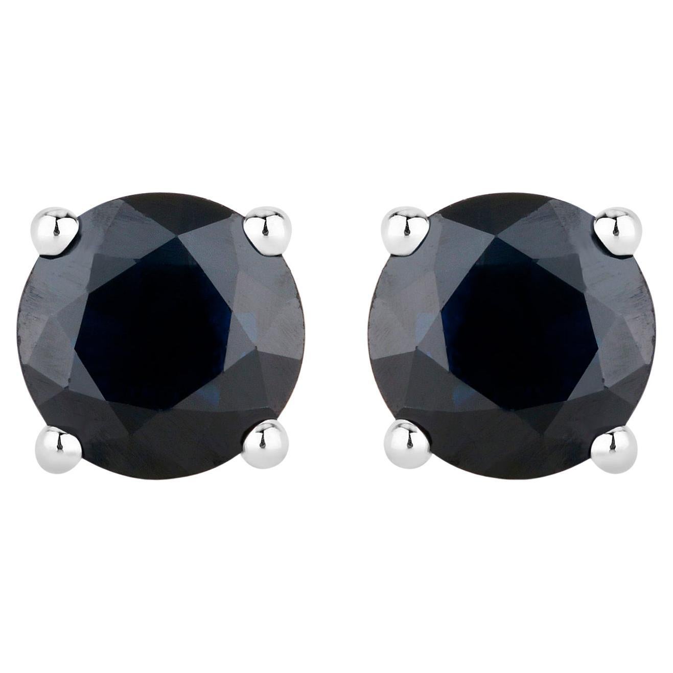 Blue Sapphire Stud Earrings 1.69 Carats 10K White Gold