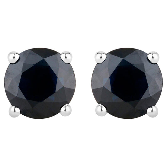 Blue Sapphire Stud Earrings 1.69 Carats 10K White Gold
