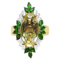 Lemon Quartz Ring With Chrome Diopside 6.28 Carats Gold Plated Silver