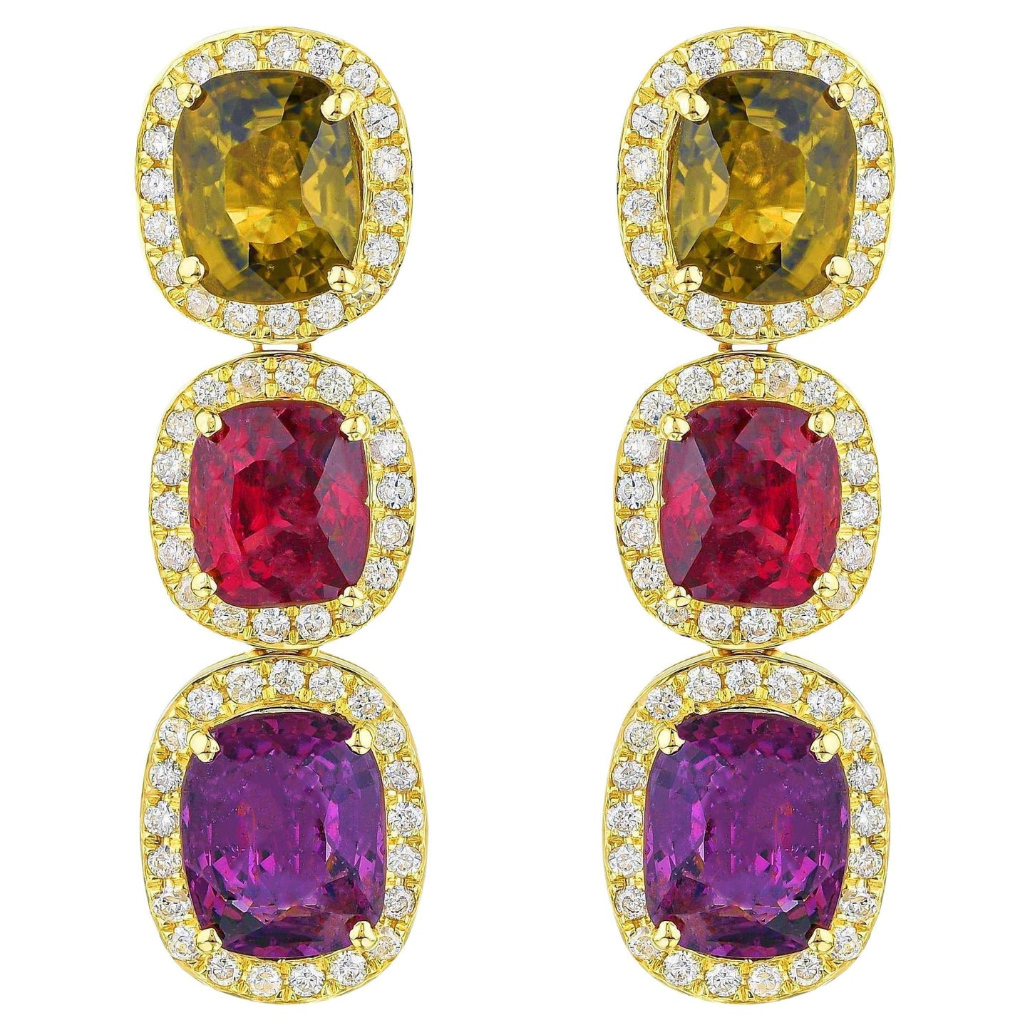 Multicolored Spinel Earrings Diamond Halo 8.50 Carats 18K Gold