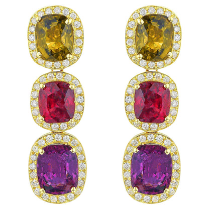 Multicolored Spinel Earrings Diamond Halo 8.50 Carats 18K Gold