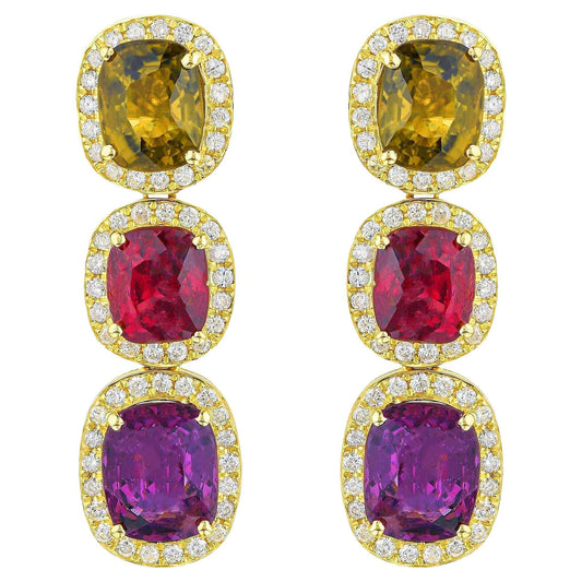 Multicolored Spinel Earrings Diamond Halo 8.50 Carats 18K Gold