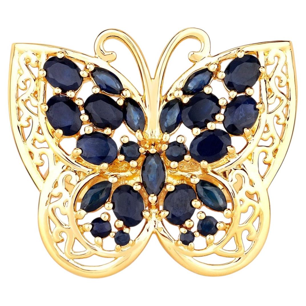 Blue Sapphire Ring 2.78 Carats Gold Plated Silver