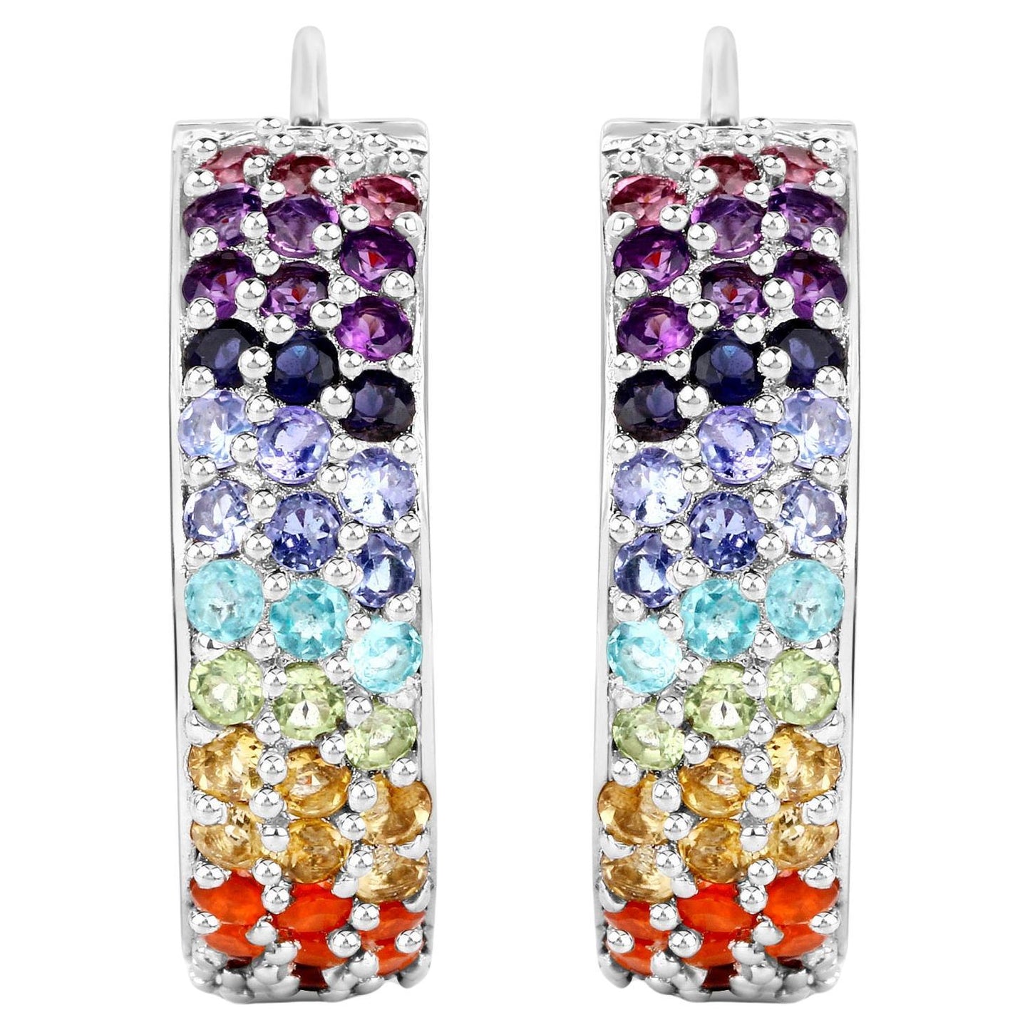 Multicolored Gemstones Cluster Earrings 8.8 Carats 18K White Gold Plated Silver