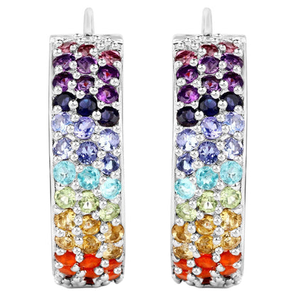 Multicolored Gemstones Cluster Earrings 8.8 Carats 18K White Gold Plated Silver