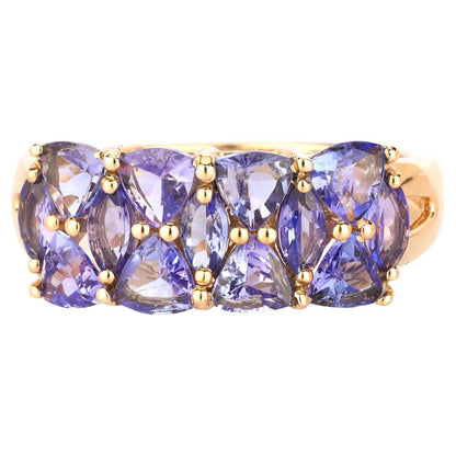 Natural Tanzanite Cluster Ring 2.54 Carats 9K Yellow Gold
