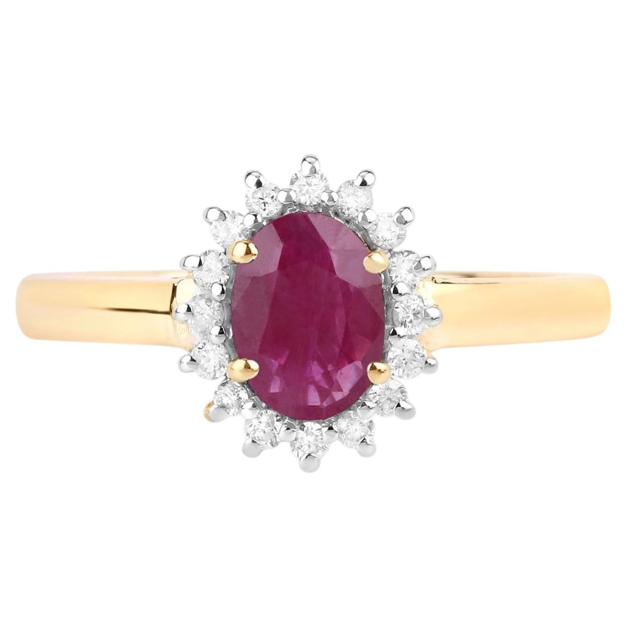 Ruby Ring With Diamonds 0.98 Carats 10K Yellow Gold