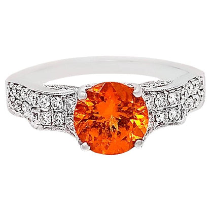 Orange Garnet Ring With Diamonds 2.14 Carats 14K White Gold