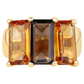 Smoky Quartz Ring With Citrine 8.08 Carats Gold Plated Silver
