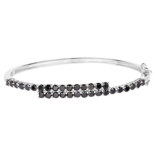 Black Diamond Bangle Bracelet 3.98 Carats Sterling Silver