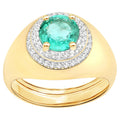 Emerald Ring With White Topaz 1.42 Carats Gold Plated Silver
