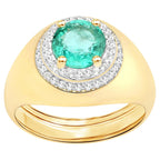Emerald Ring With White Topaz 1.42 Carats Gold Plated Silver