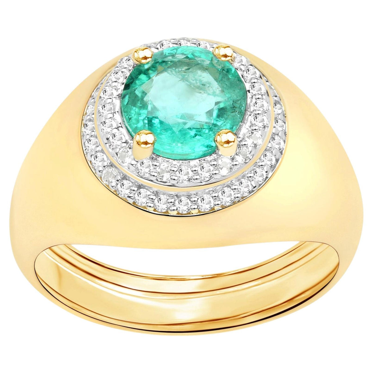 Emerald Ring With White Topaz 1.42 Carats Gold Plated Silver