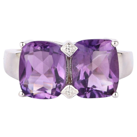African Amethyst Ring With White Topaz 5.21 Carats Sterling Silver