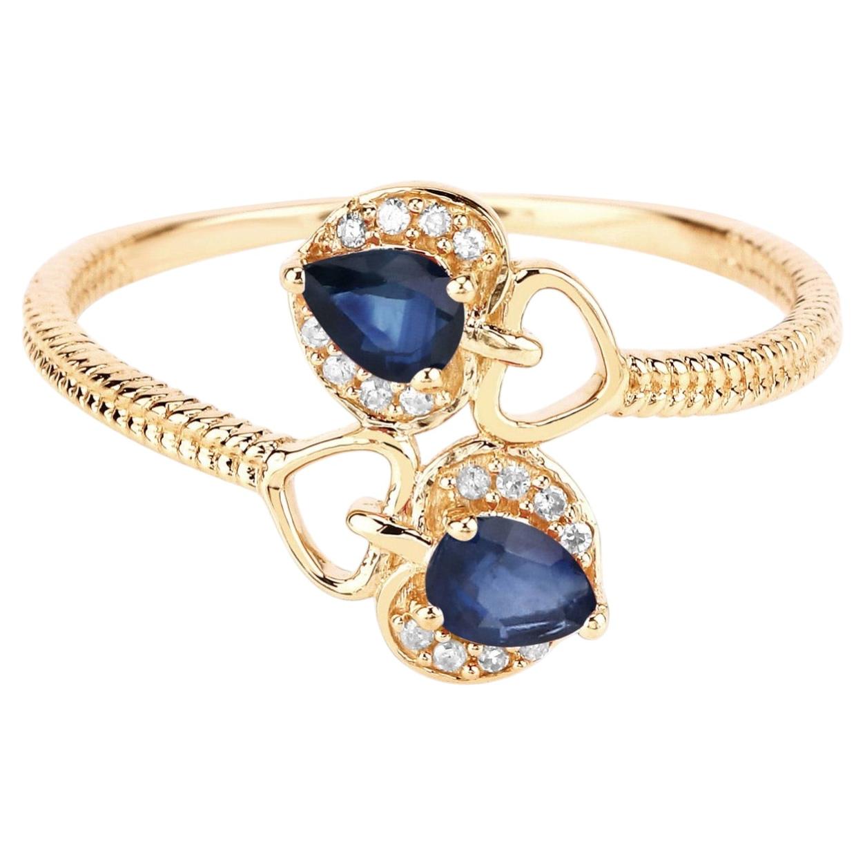 Blue Sapphire Ring With Diamonds 0.3 Carats 14K Yellow Gold