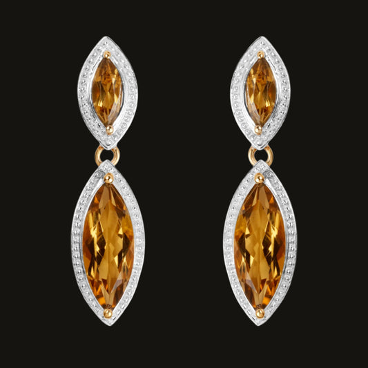 Champagne Quartz Dangle Earrings 8.48 Carats 14K Yellow Gold Plated Sterling Silver